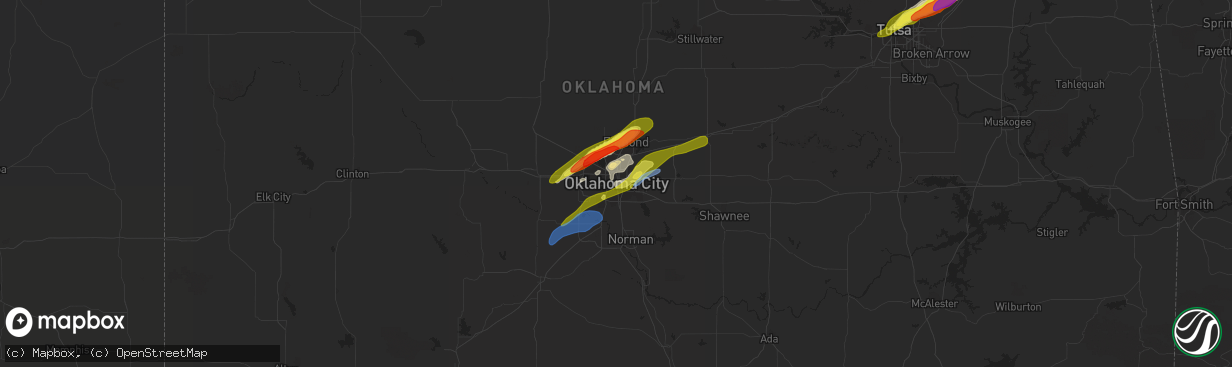 Hail map in Oklahoma City, OK on March 27, 2020