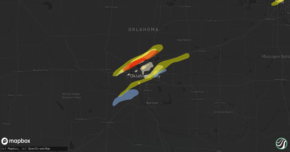 Hail map in Oklahoma City, OK on March 27, 2020