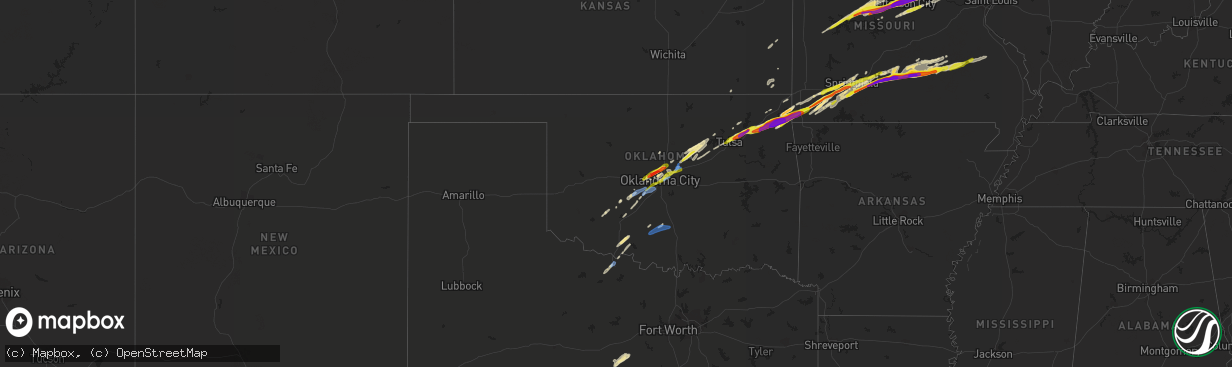 Hail map in Oklahoma on March 27, 2020