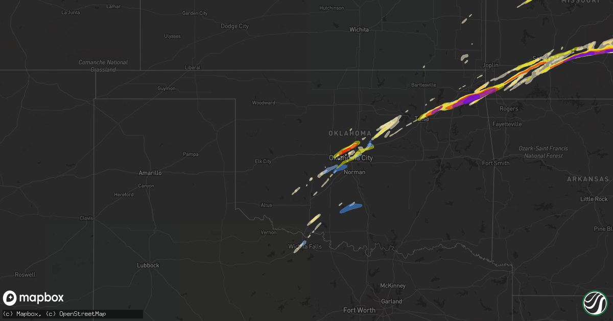Hail map in Oklahoma on March 27, 2020