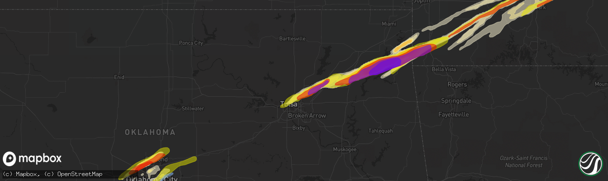 Hail map in Owasso, OK on March 27, 2020