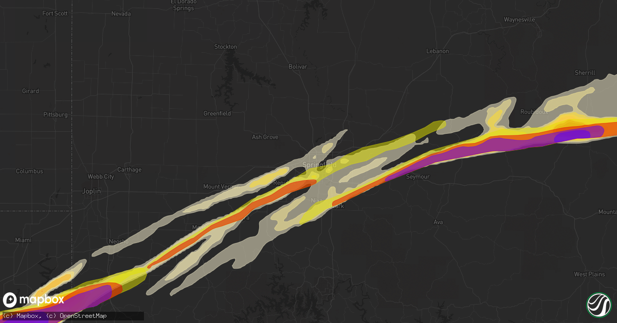 Hail map in Springfield, MO on March 27, 2020