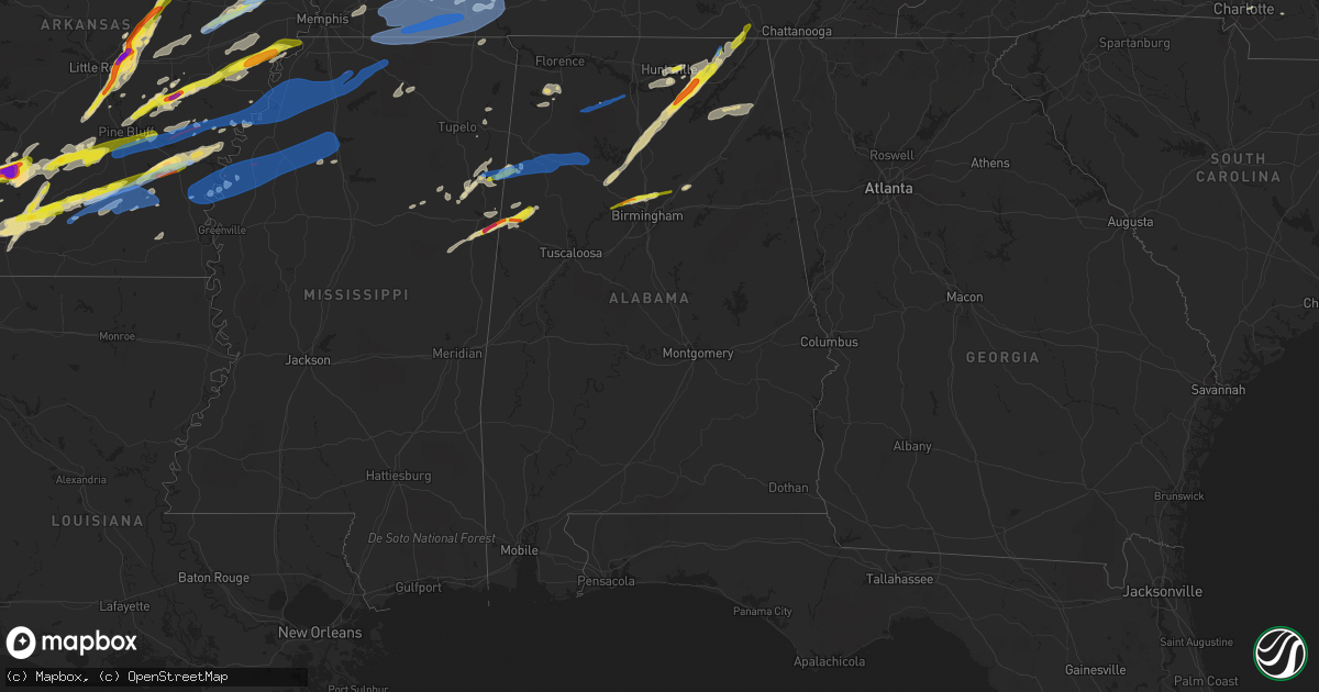 Hail map in Alabama on March 27, 2021