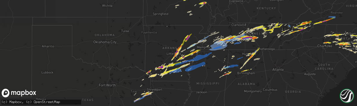 Hail map in Arkansas on March 27, 2021