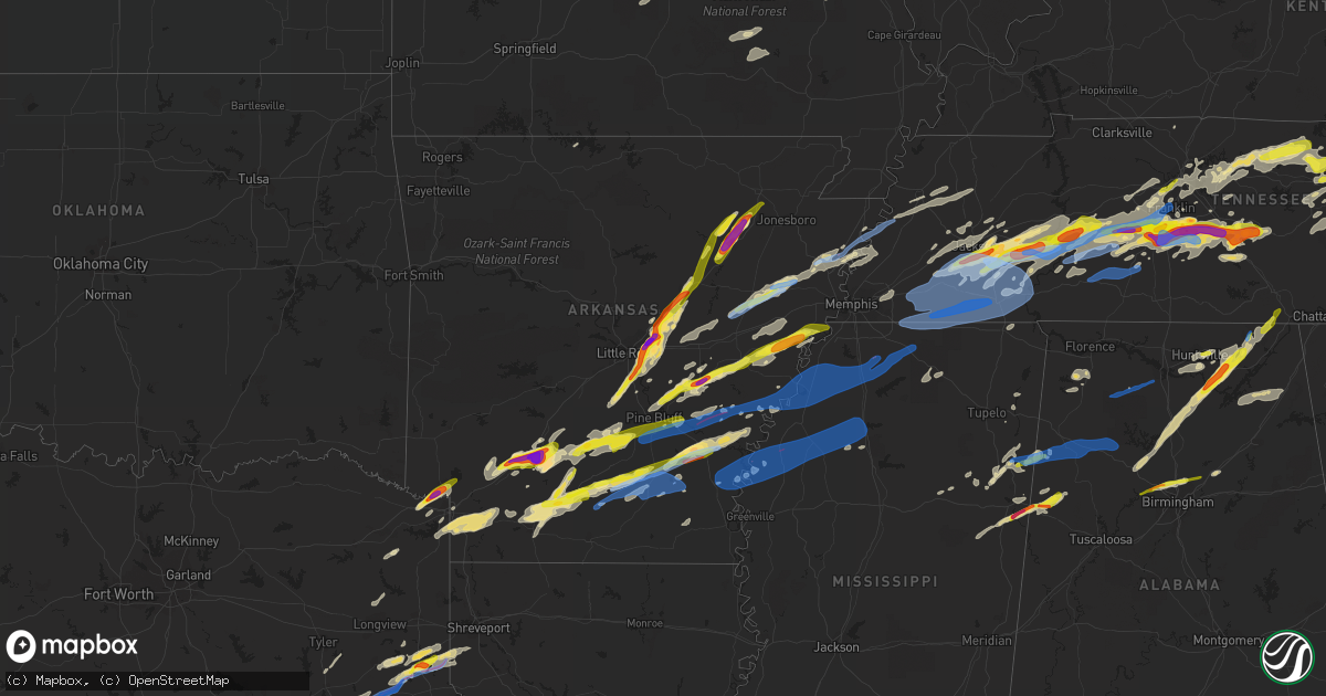 Hail map in Arkansas on March 27, 2021