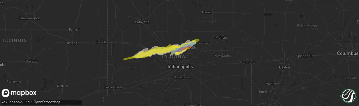 Hail map in Carmel, IN on March 27, 2021