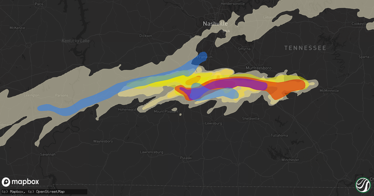 Hail map in Columbia, TN on March 27, 2021