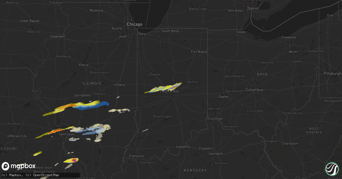 Hail map in Indiana on March 27, 2021