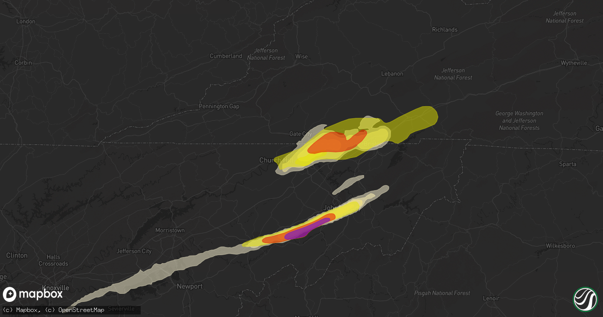 Hail map in Kingsport, TN on March 27, 2021