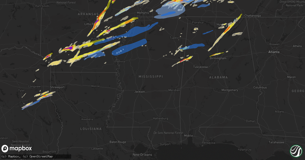 Hail map in Mississippi on March 27, 2021