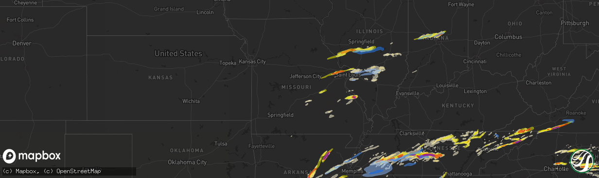 Hail map in Missouri on March 27, 2021