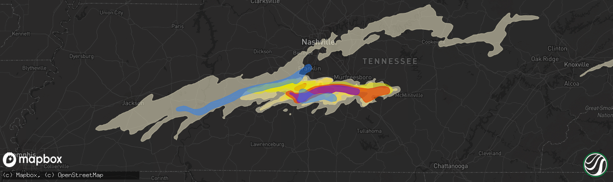 Hail map in Spring Hill, TN on March 27, 2021