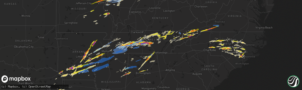 Hail map in Tennessee on March 27, 2021