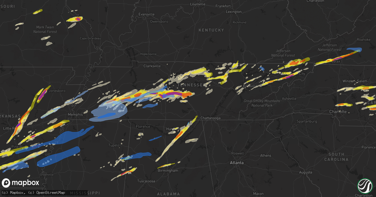 Hail map in Tennessee on March 27, 2021