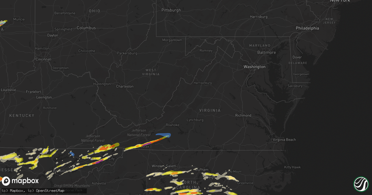Hail map in Virginia on March 27, 2021