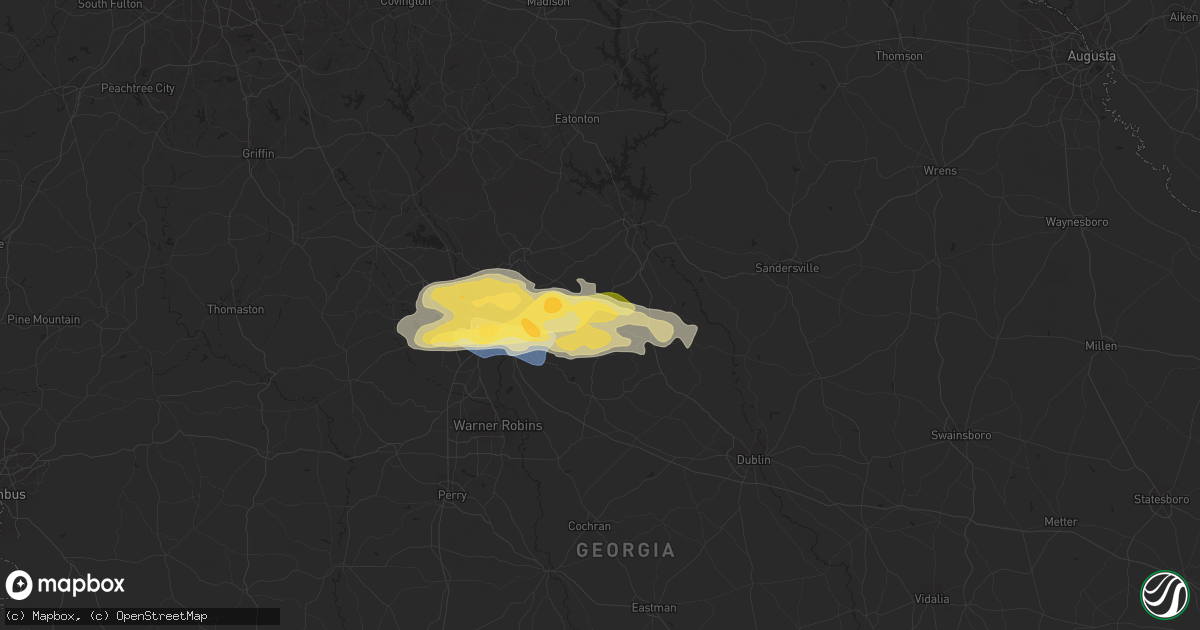 Hail map in Gordon, GA on March 27, 2023