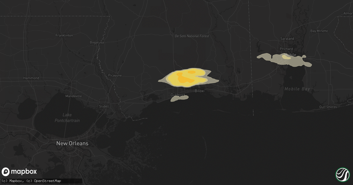 Hail map in Gulfport, MS on March 27, 2023