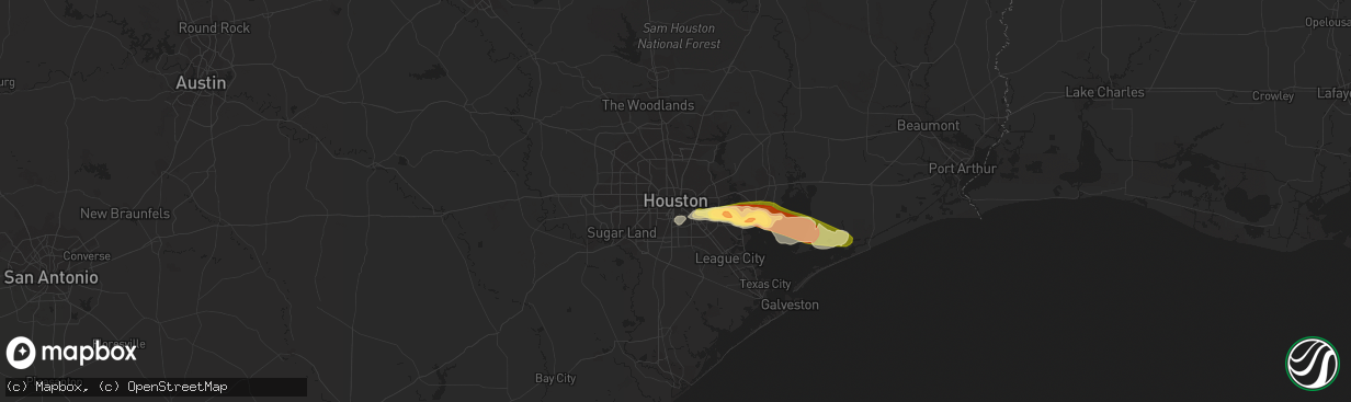 Hail map in Houston, TX on March 27, 2023