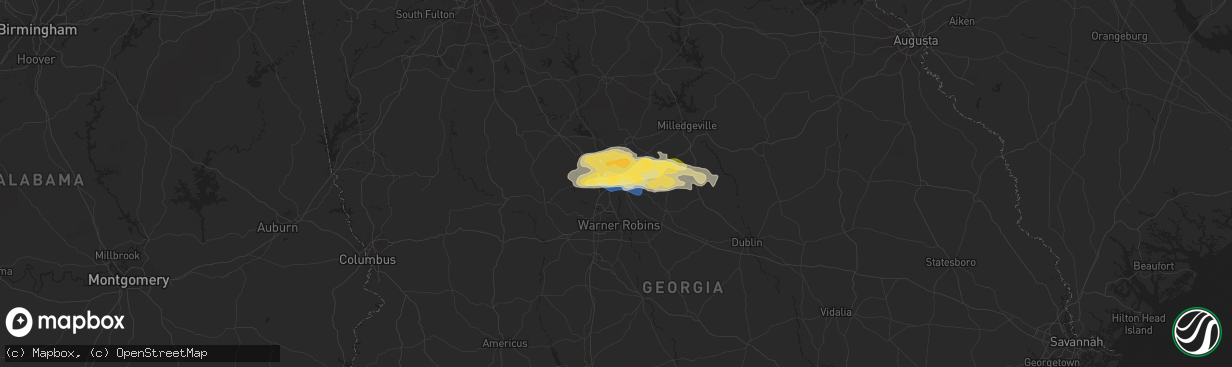 Hail map in Macon, GA on March 27, 2023