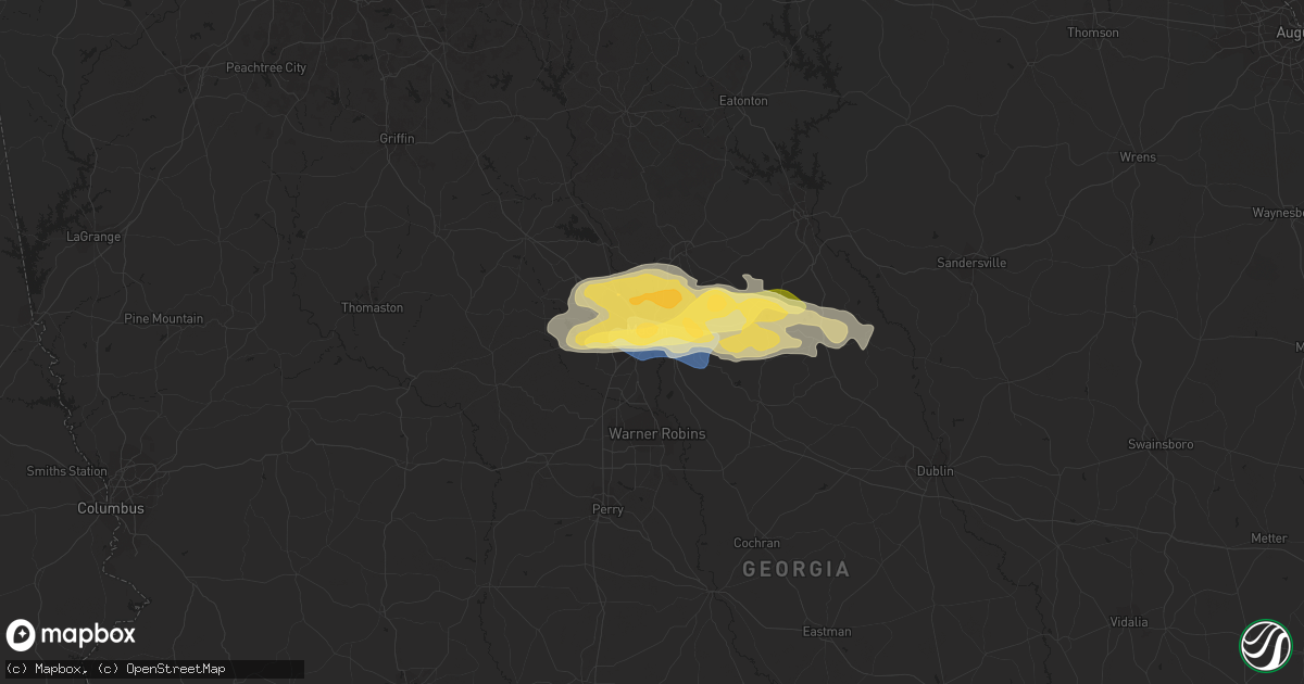 Hail map in Macon, GA on March 27, 2023