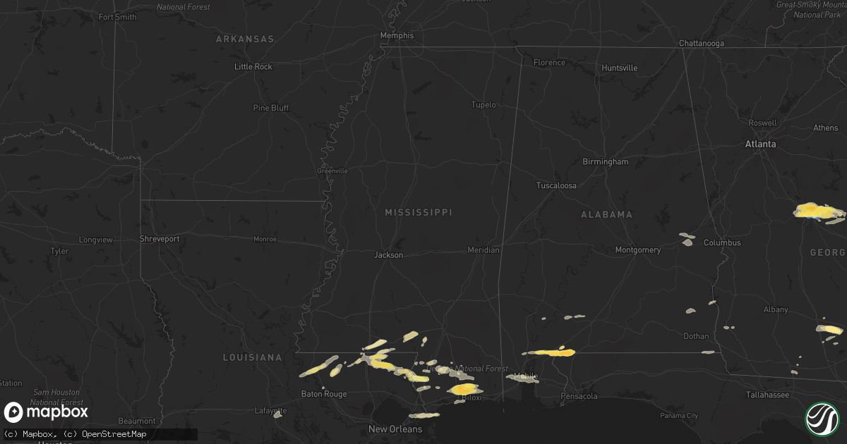Hail map in Mississippi on March 27, 2023