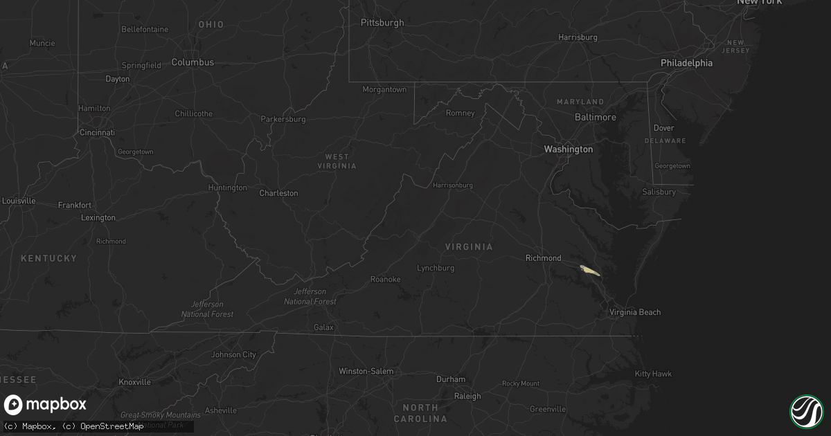 Hail map in Virginia on March 27, 2023