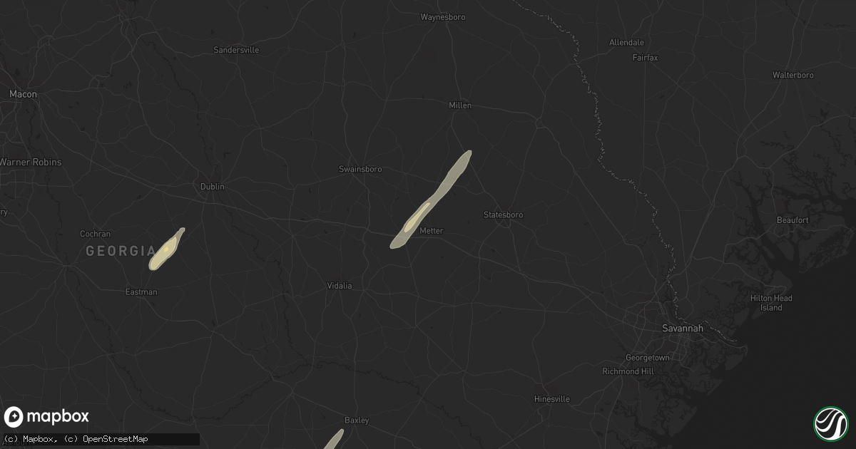 Hail map in Metter, GA on March 27, 2024