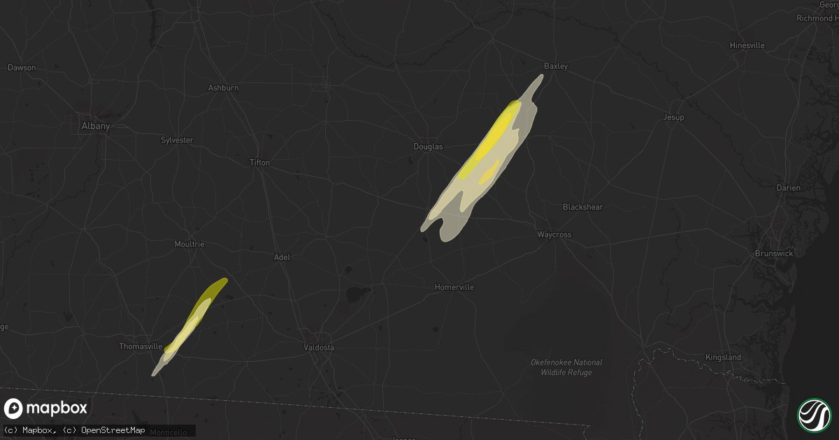 Hail map in Pearson, GA on March 27, 2024