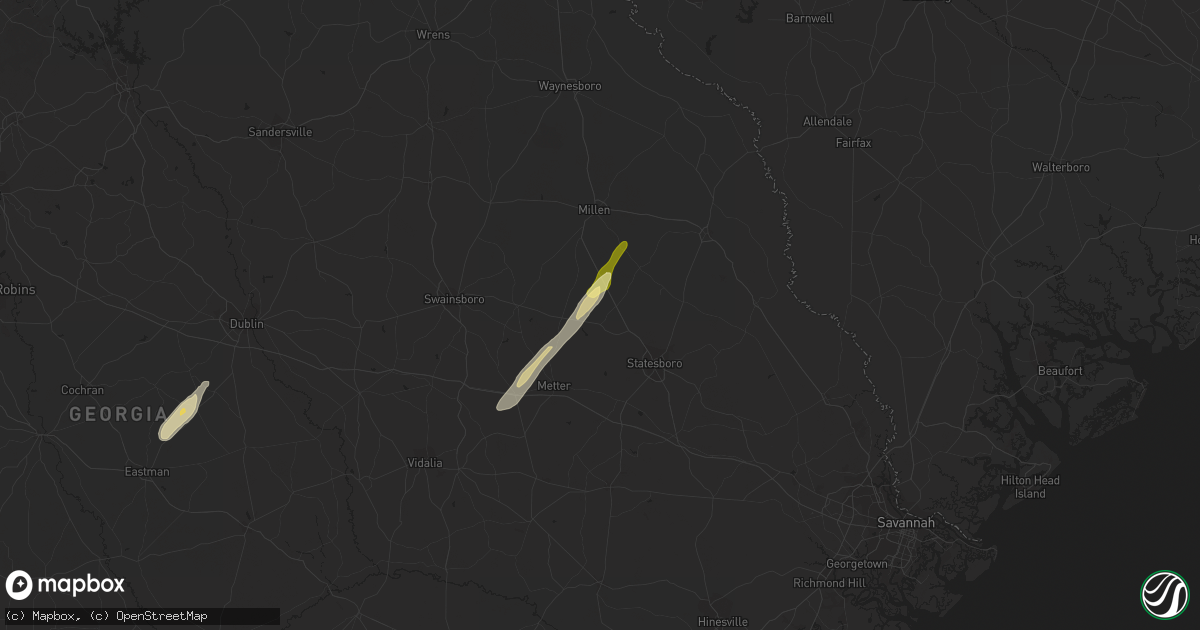 Hail map in Portal, GA on March 27, 2024