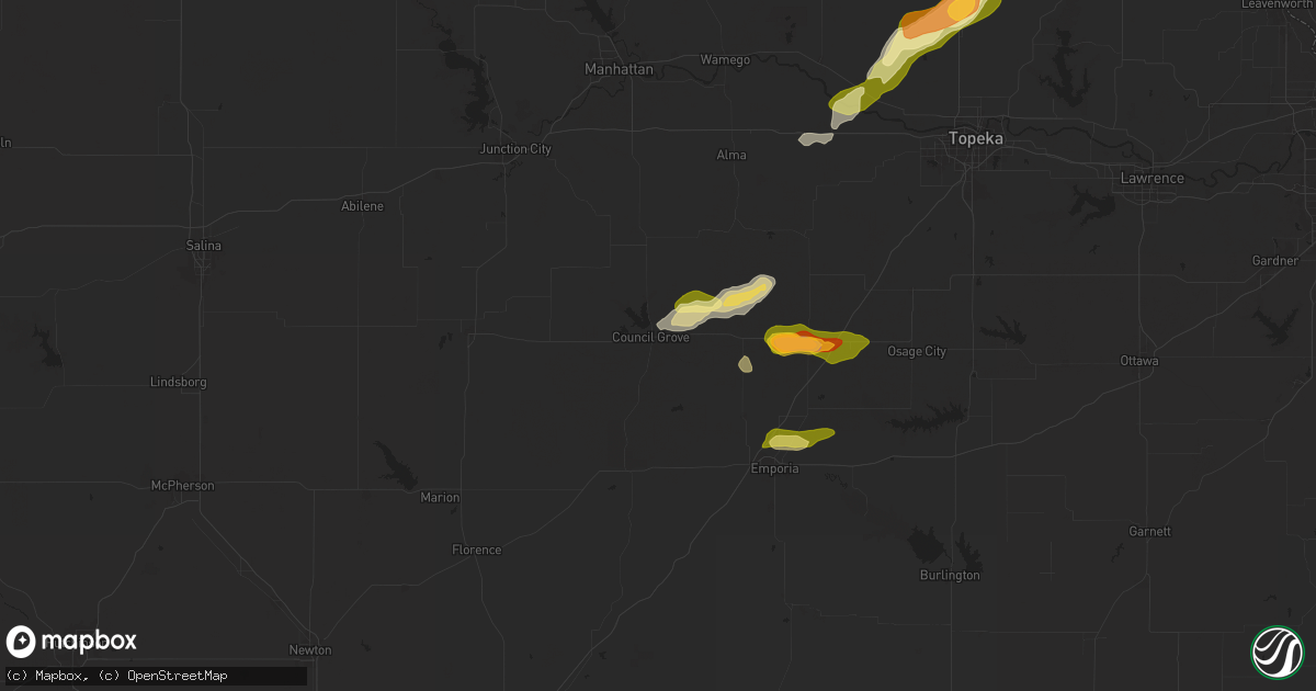 Hail map in Council Grove, KS on March 27, 2025