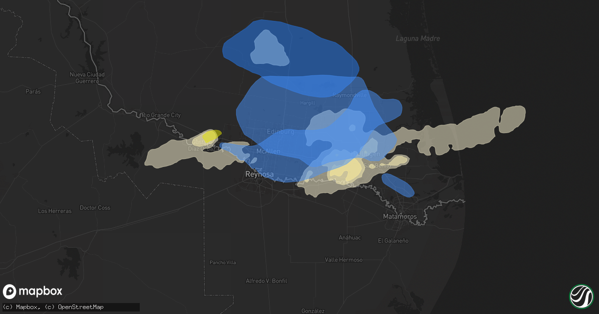 Hail map in Donna, TX on March 27, 2025