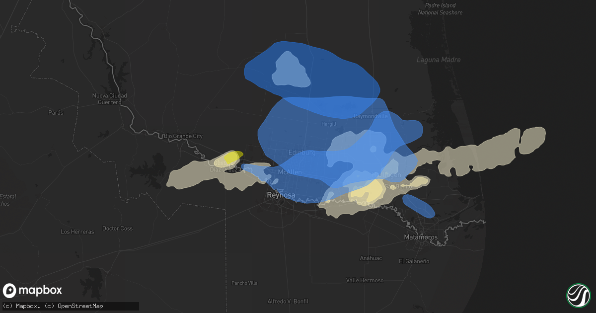 Hail map in Edinburg, TX on March 27, 2025