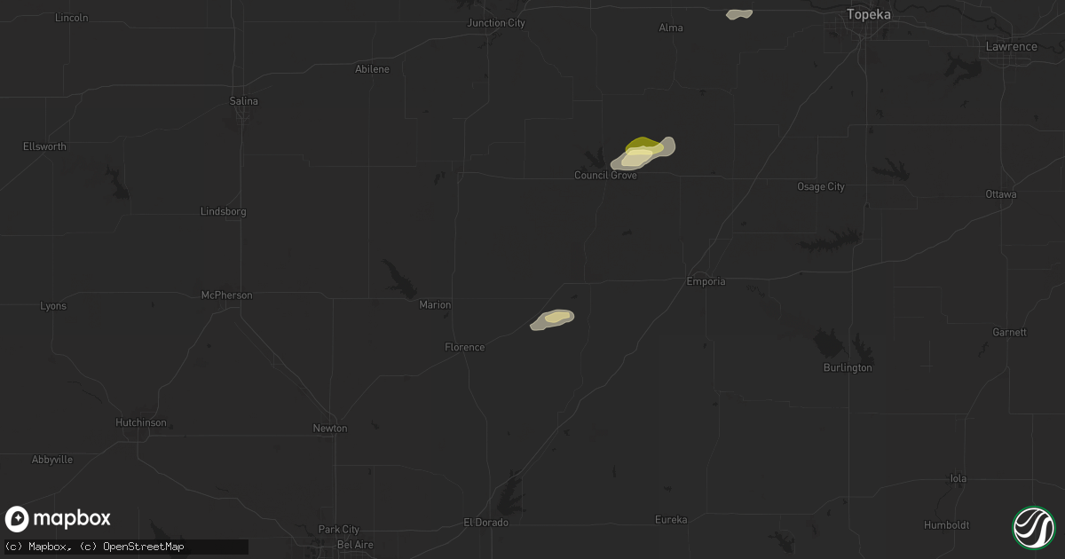 Hail map in Elmdale, KS on March 27, 2025