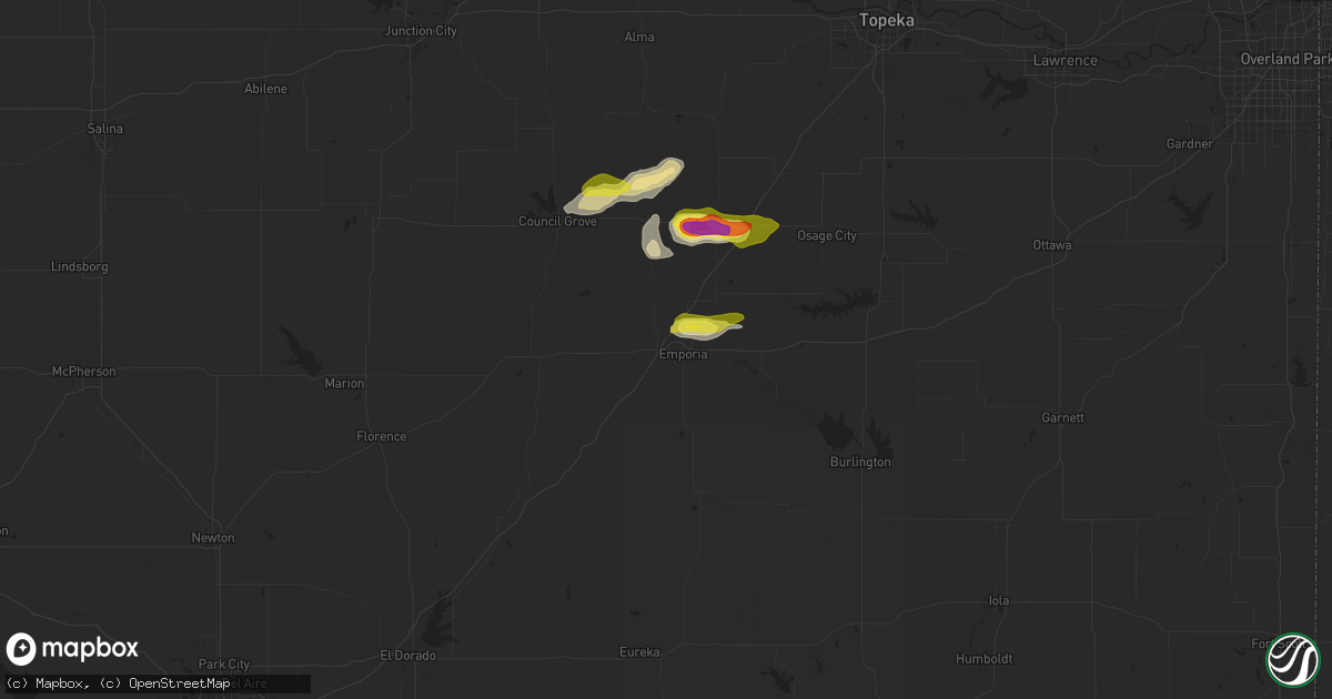 Hail map in Emporia, KS on March 27, 2025