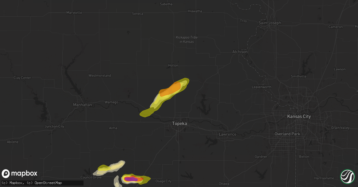 Hail map in Hoyt, KS on March 27, 2025