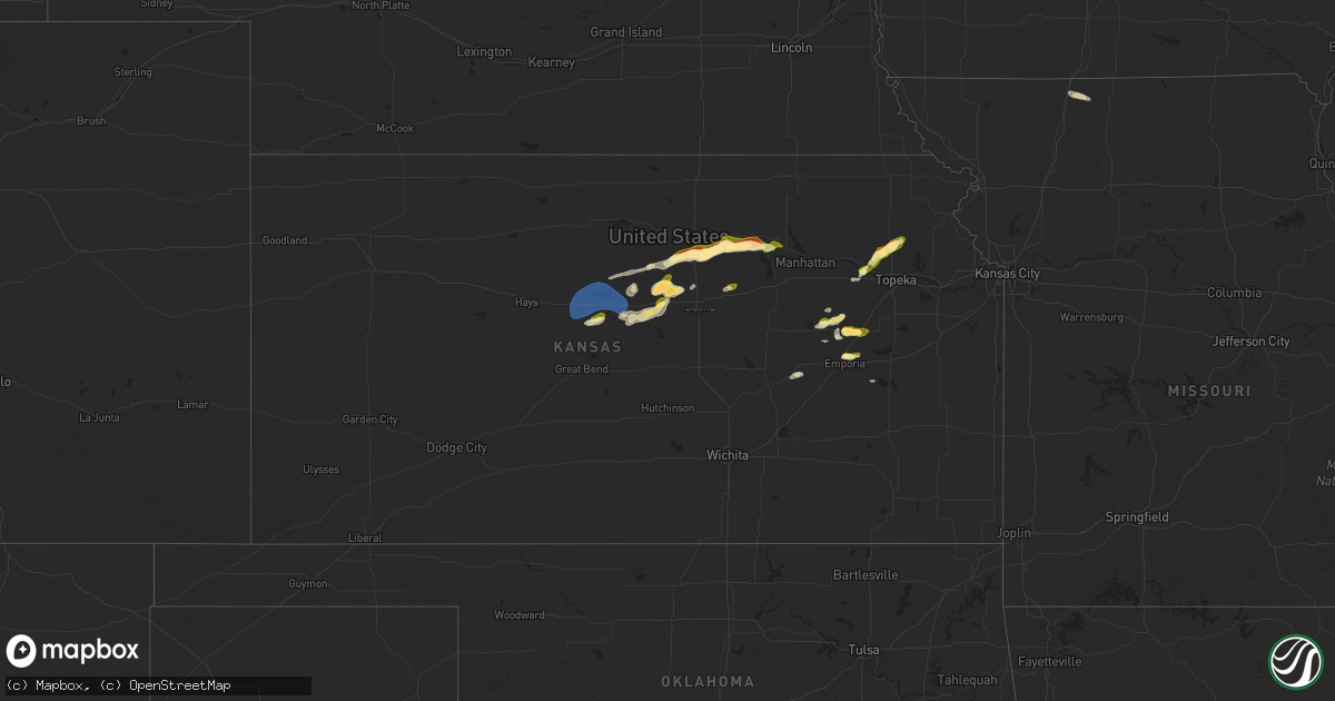 Hail map in Kansas on March 27, 2025