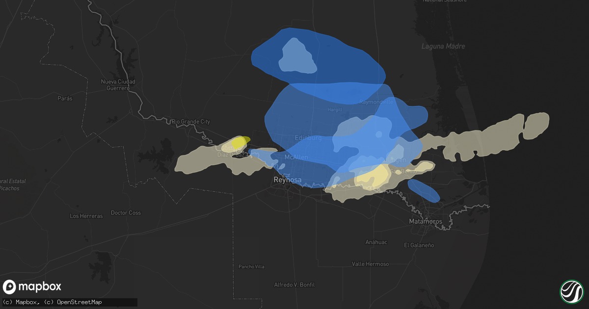 Hail map in Mcallen, TX on March 27, 2025