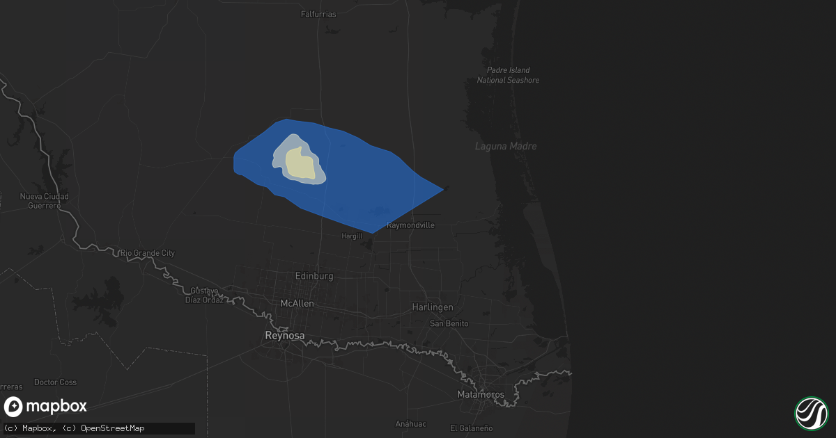 Hail map in Raymondville, TX on March 27, 2025