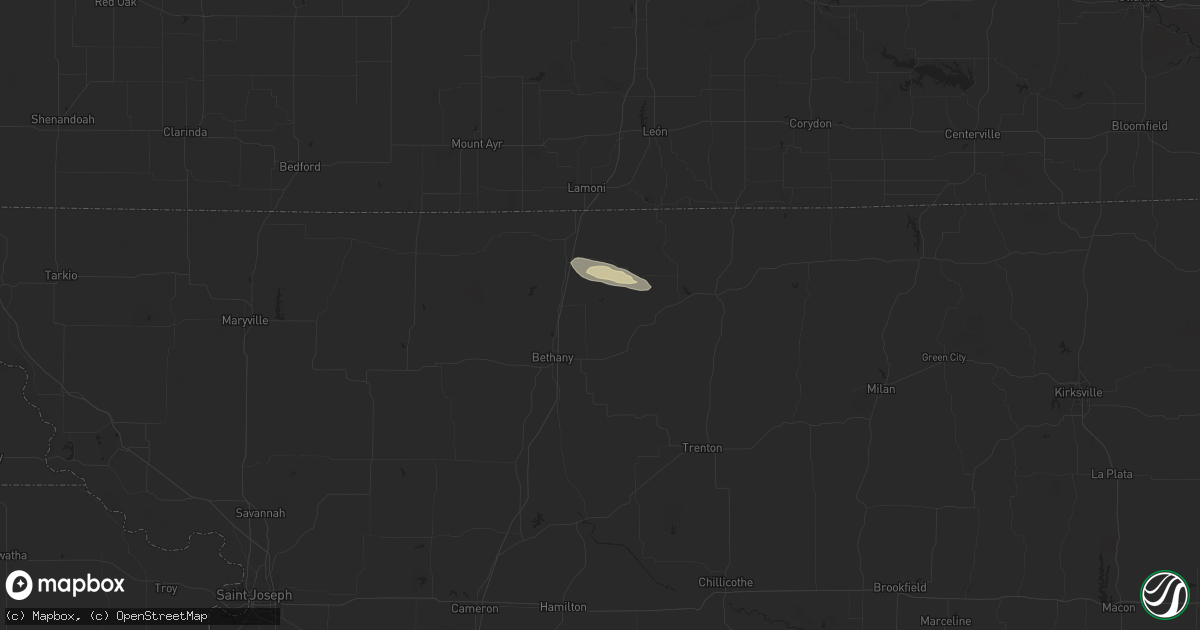 Hail map in Ridgeway, MO on March 27, 2025