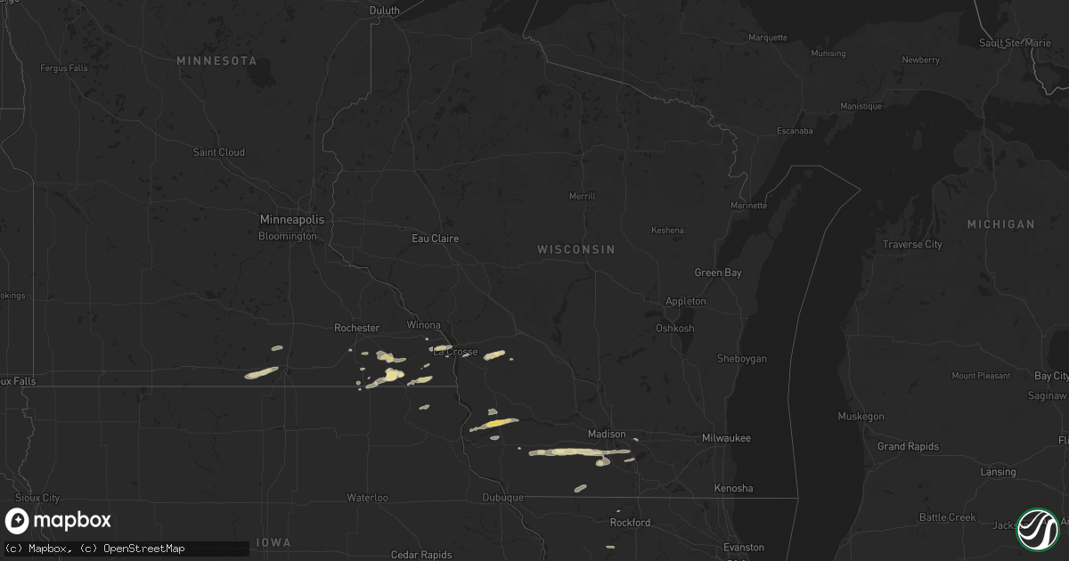 Hail map in Wisconsin on March 27, 2025
