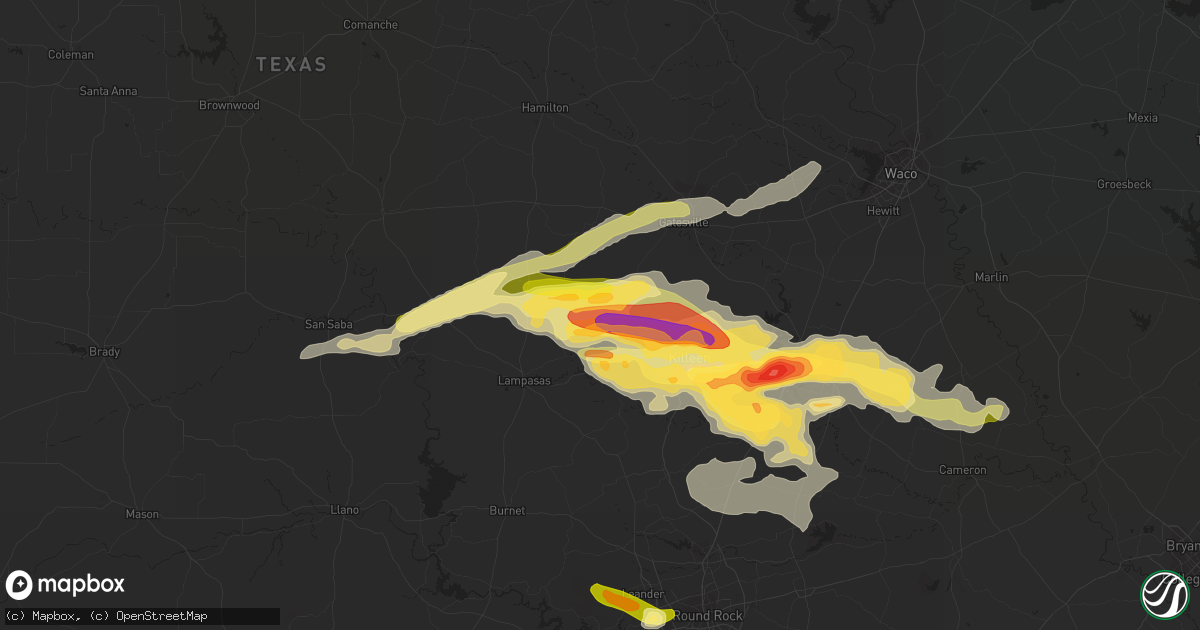 Hail map in Copperas Cove, TX on March 28, 2014