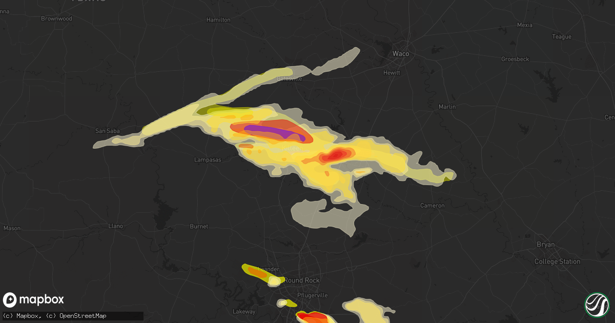 Hail map in Harker Heights, TX on March 28, 2014