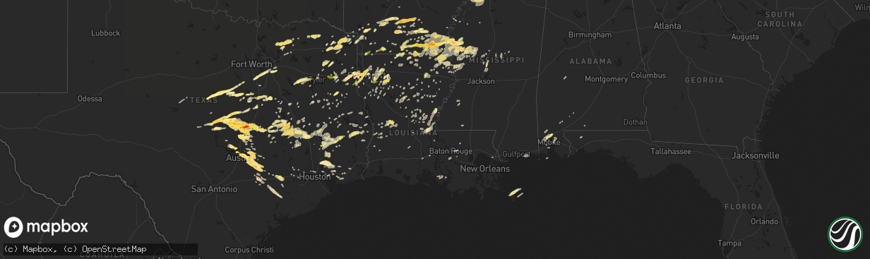 Hail map in Louisiana on March 28, 2014