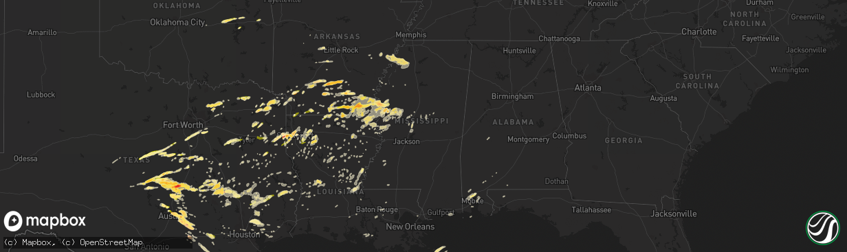 Hail map in Mississippi on March 28, 2014