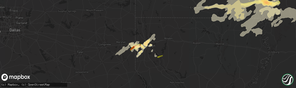 Hail map in Shreveport, LA on March 28, 2014