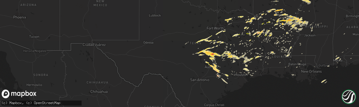 Hail map in Texas on March 28, 2014