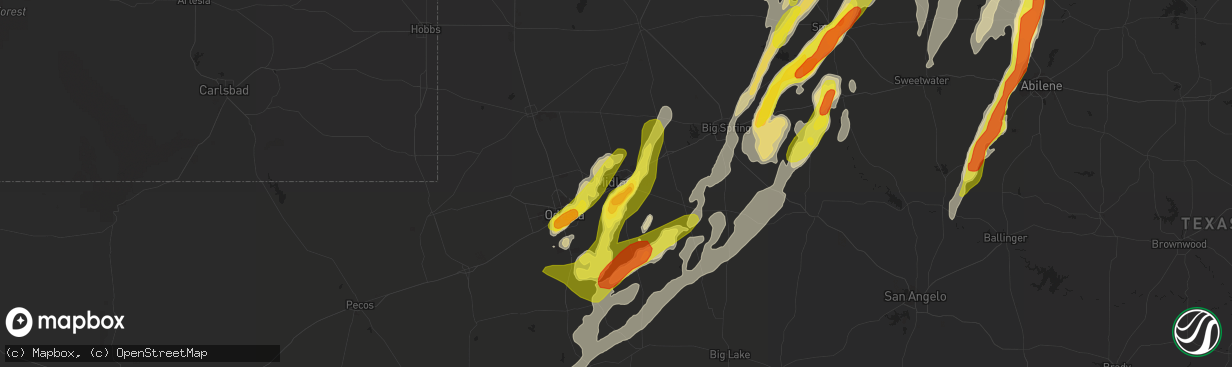 Hail map in Midland, TX on March 28, 2017