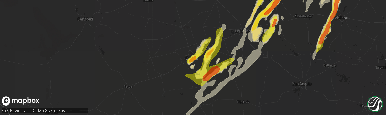 Hail map in Odessa, TX on March 28, 2017