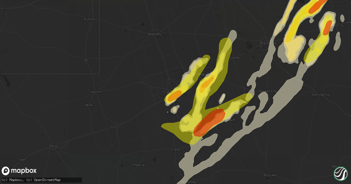 Hail map in Odessa, TX on March 28, 2017
