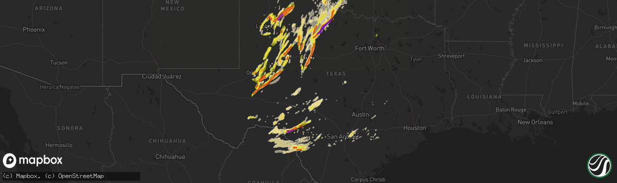 Hail map in Texas on March 28, 2017